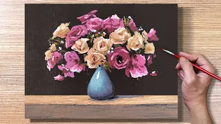 Acrylic Painting Roses on Vase