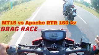 Yamaha #MT15 vs TVS #Apache RTR 160 4V || Drag race || Must Watch