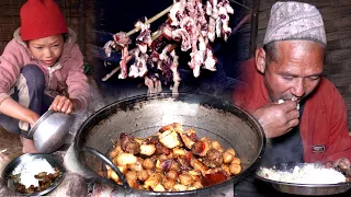 Pork & Soya mix curry || Jungle man daughter Bungwa is cooking dinner ||