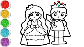 Cute Prince and Princess 🤴🏻👸🏻 Drawing Colouring and Painting for Kids and Toddlers- Glitter Art