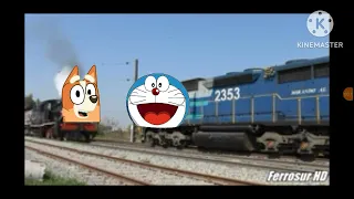 bingo y rocky y doraemon en la estación de trenes de til til