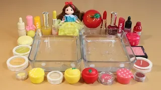 Mixing'Yellow VS Red'Eyeshadow,Makeup and glitter Into Slime. Satisfying Slime Video.