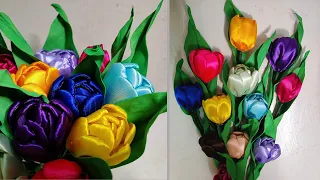 Tulip flowers | satin ribbon Tulip | leaf making | satin ribbon flowers |flower making | tutorials
