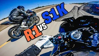 Yamaha R1 vs BMW S1000RR - RACE at 180mph+