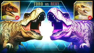SOLO BATTLE REXY VS TORO VS BLUE | JURASSIC WORLD THE GAME