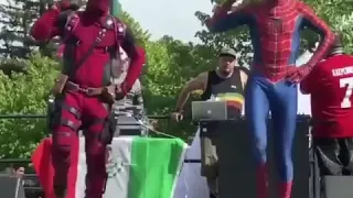 Deadpool and Spiderman dancing to shake it off