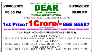 Nagaland State Lottery Dear Parrot Evening 08:00 p.m. 28/06/2022 Result Live Today.