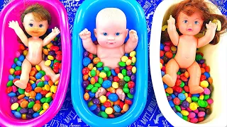 Satisfying Video | Mixing Yummy Candy in 3 BathTubs with Color Grid Balls Cutting ASMR