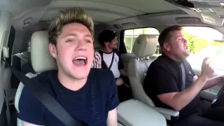 One Direction Carpool Karaoke - Drag Me Down - James Corden's Rap & Harry's High Note Fail