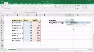 Weighted Average with the SUMPRODUCT Function in Excel - Weighted Mean