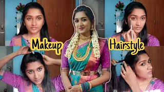 Makeup and Hairstyle video| Pen Paarkum look(📍most requested video )| Part-2 | Kaviya Karun 💜