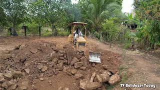 Step2 - Dump Truck Working Pour The Soil Into The Mud Pit   Mini Bulldozer Push The Ground To Remove