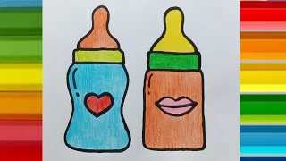 Easy drawing and coloring cute bottle 🍼 feeding milk for kids||Easy drawing for kids
