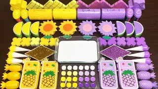 YELLOW vs PURPLE  Slime !!!Mixing random into GLOSSY slime🌻🌻🌻Satisfying LaLa Slime #487