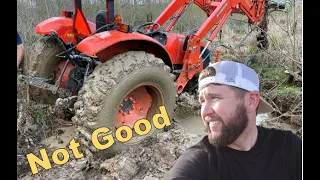 Can We Get This Kubota Tractor out? Stuck Deep in Mud | WATCH THIS!