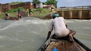 Watch the amazing fishing in sluice gate from the boat