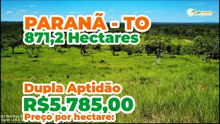 OFERTA IMPERDÍVEL,FAZENDA EM PARANÃ - TO - 871,2 HEC.,D.APTIDÃO,,TERRA MISTA, MENOR PREÇO, INCRÍVEL