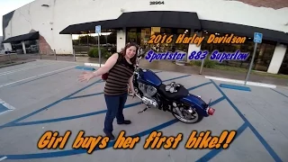 Girl buys her first bike  /  2016 Harley Davidson Superlow 883