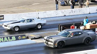 Dodge Challenger SRT Hellcat Drag Race Vs. 1970's Chevy Camaro Z28 - Pacific Raceways - Kent, WA