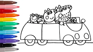 Drawing And Coloring Peppa Pig And Her Family In The Car 🚗🌈 Drawings For Kids #16