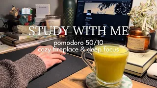 3-HR STUDY WITH ME 📚🪵 pomodoro 50/10, cozy fireplace & high concentration | real time