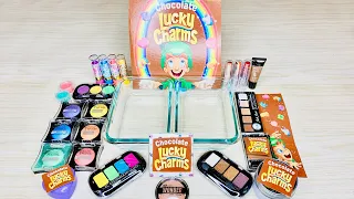 Chocolate Lucky Charms - Mixing Makeup Eyeshadow into Clear Slime - Slime Coloring - ASMR Slime