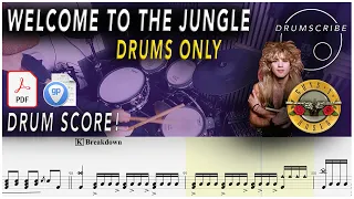 Welcome To The Jungle (DRUMS ONLY) - Guns N' Roses | DRUM SCORE Sheet Music Play-Along | DRUMSCRIBE