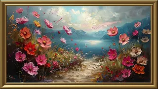 Vintage Romantic Flowers on the Way Painting | Frame TV Art Screensaver for TV | 1 Scene - 2 Hrs