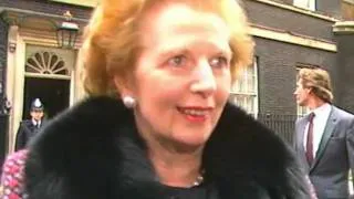 Margaret Thatcher announcing she is now a grandmother