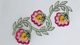 Hand Embroidery: Shadow Work Embroidery - Border Embroidery - Embroidery On Chiffon