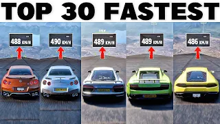 Top 30 Fastest Supercars - Forza Horizon 5 | Extremely Downhill Top Speed Challenge (All Tune)