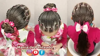 Easy Hairstyle for Girls with Braids & Elastics / Party & Graduation Hairstyle with ponytail or bun