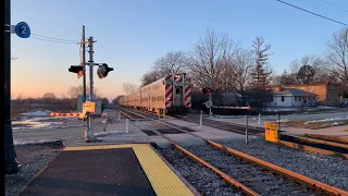Two trains on a freezing but gorgeous sunset in Grayslake🥶🌅