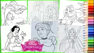 DISNEY PRINCESS CINDERELLA ARIEL BELLE SNOW WHITE JASMINE COMPILATION Coloring Pages for kids