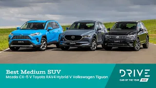 Mazda CX-5 v Toyota RAV4 Hybrid v Volkswagen Tiguan | Best Medium SUV | Drive Car of the Year 2021