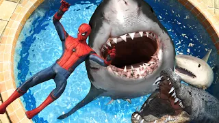 GTA 5 - Megaladon, Tiger Shark, Alligator vs SPIDERMAN (Epic)