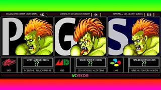 Simultaneous Colors of Street Fighter II (PC Engine vs Genesis vs SNES) Color Comparison | VCDECIDE