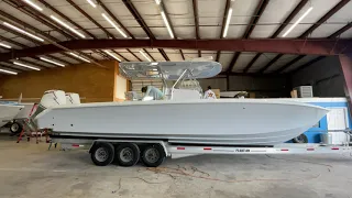 Side profile of the 35 Bahama boat being prepped for delivery #boat #powerboating #centerconsole