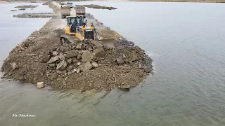 Awesome road building across the lake mighty bulldozer vs dump truck at new level