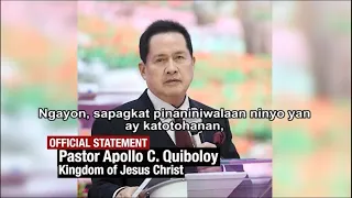 Pastor Apollo Quiboloy, nagsalita na kaugnay sa mga alegasyong pang-aabuso