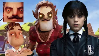 Hello Neighbor - New Neighbor Wolverine Wednesday Addams Dark Riddle Aaron History Gameplay