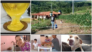 preparando o almoço+buscando milho no sítio da tia,pamonha e canjica em casa