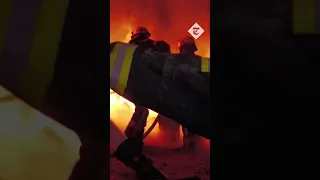 Ukrainian firefighters tackle huge blaze in Kharkiv after Russian drone attack