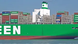 REPAINTED 20000 CONTAINER CAPACITY "EVER GOODS" LEAVING ANTWERPEN PORT - 4K SHIPSPOTTING JUNE 2023