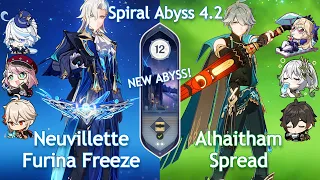 NEW Spiral Abyss 4.2! C0 Neuvillette Furina Freeze x C0 Alhaitham Spread | Floor 12 | Genshin Impact