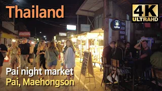 🇹🇭 2023 Pai night market street scene | Northern Thailand | Pai, Mae Hong Son | Walking Street 4k