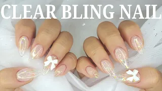 클리어 블링블링 네일💫😶‍🌫️/셀프네일/nail tutorial/필름네일/글리터네일/연장네일/네일브이로그/self nail