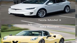 Tesla Model X with trailer vs Alfa Romeo Drag racing