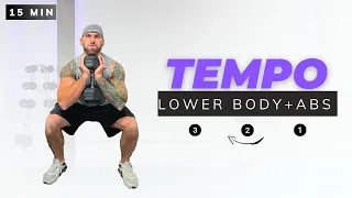 15min TEMPO No Repeat Dumbbell Workout Lower Body & Abs 🔥
