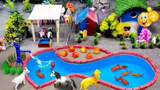 Mini DIY Farming Diorama with mini house Contraction rescue animals | mini Wooden bridge #18